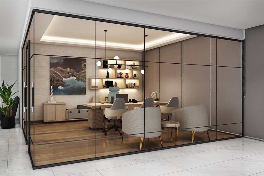 Slim glass partition design